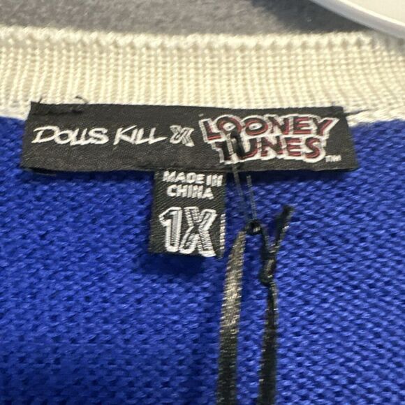 NWT Dolls Kill X Looney Tunes Cropped Cardigan Sweater Womens Plus Size 1X Blue - Picture 3 of 7